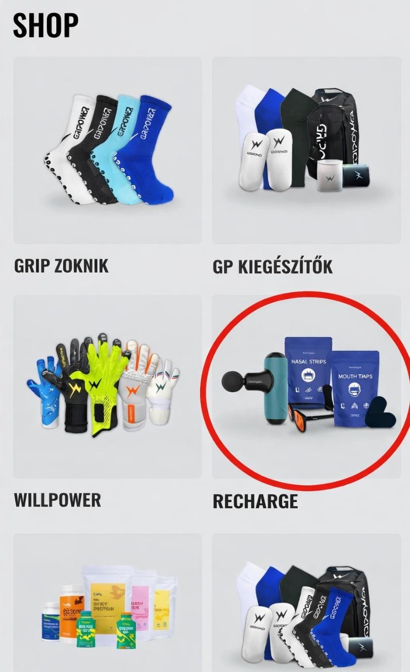 Recharge termékek helye a Gripower oldalon